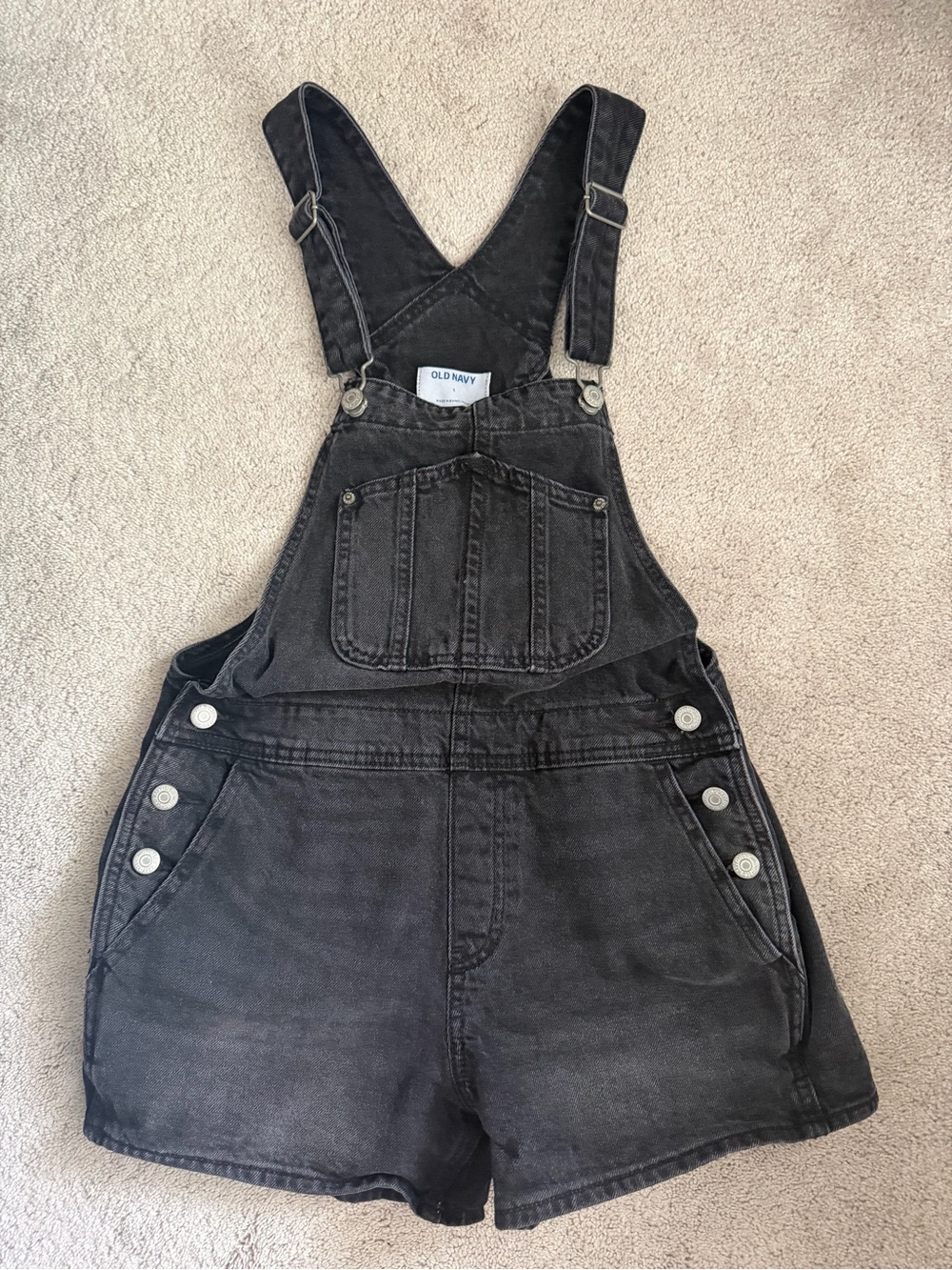 Old Navy Black Denim Short Overalls Romper